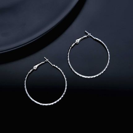 Round Rhodium Hoops - ESKU301800167