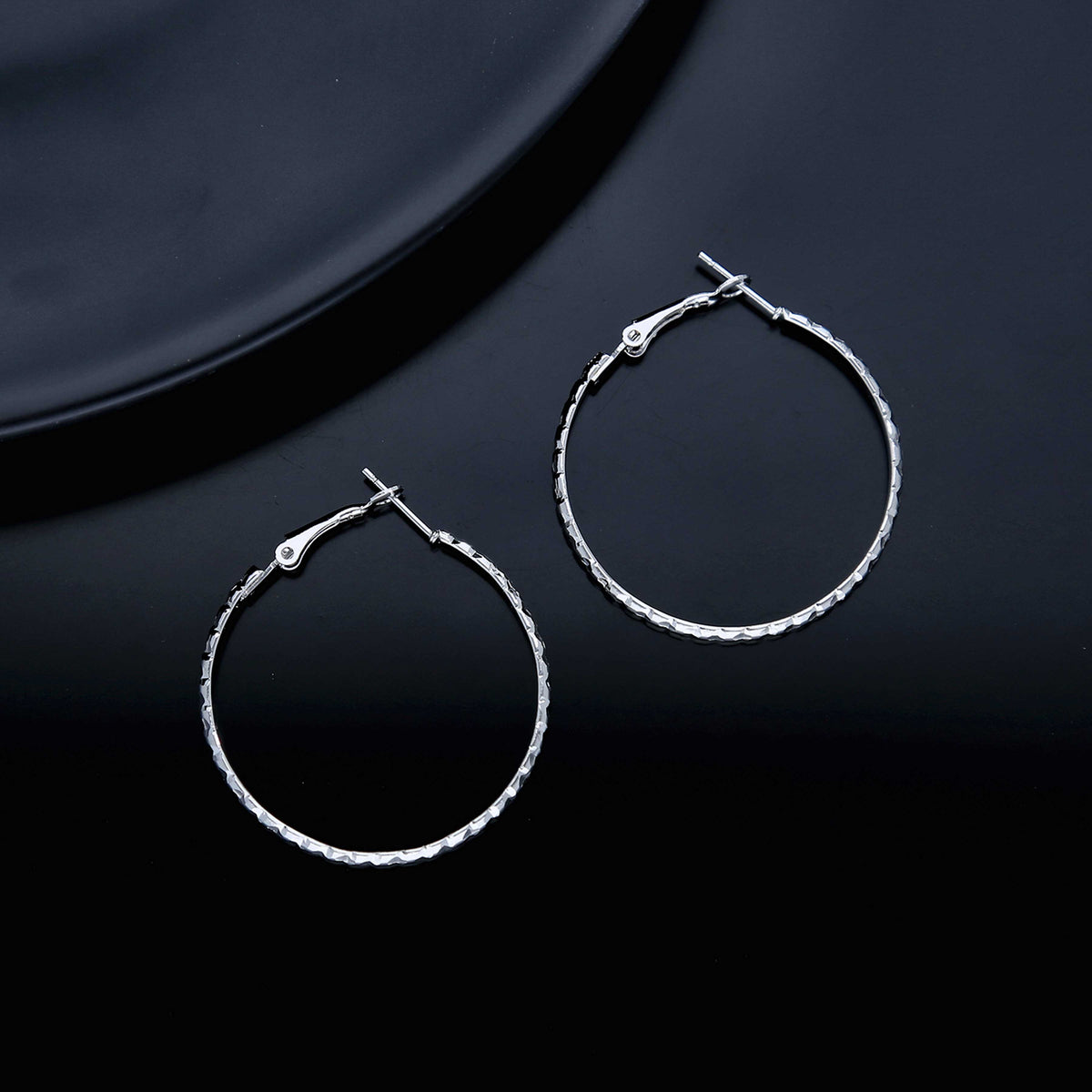 Round Rhodium Hoops - ESKU301800167