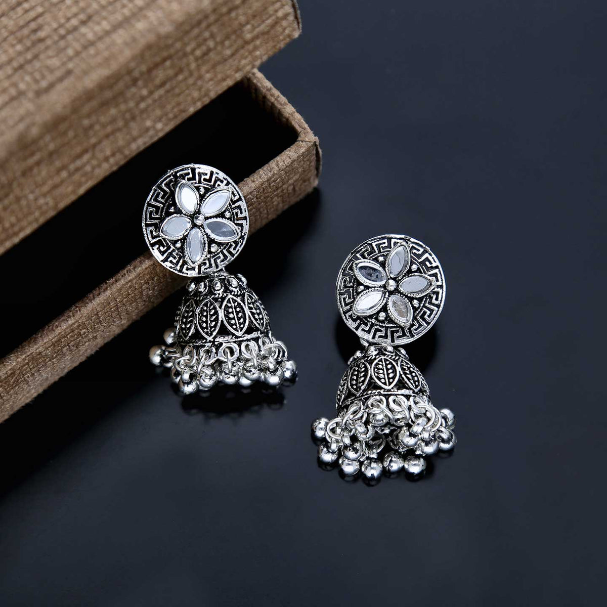 Mirror Design Oxidised Jhumka - ESKU301800179