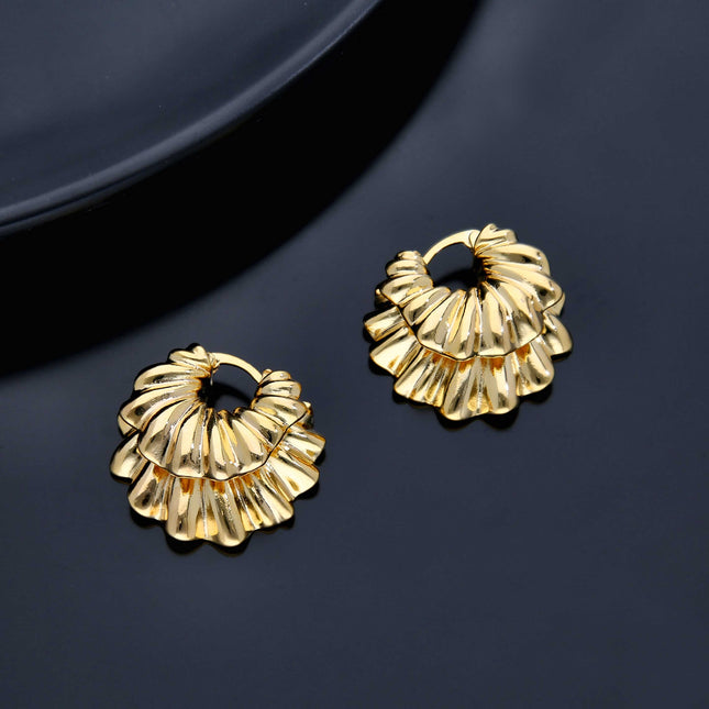 Ridged Gold Hoop Earrings - ESKU301800240