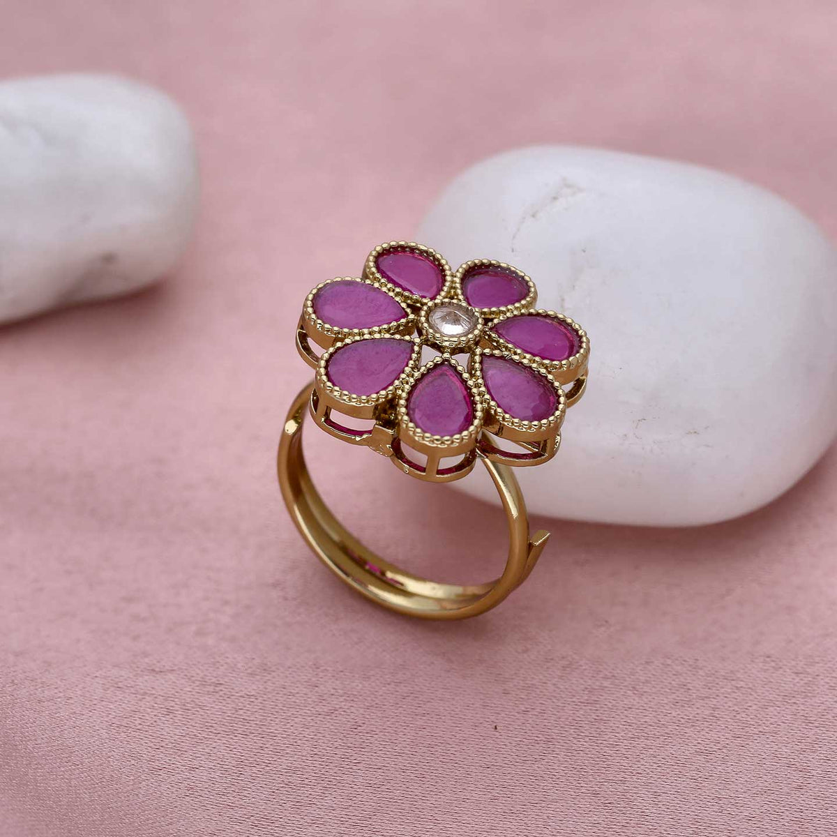 Ruby Studded Gold Ring - ESKU301800470