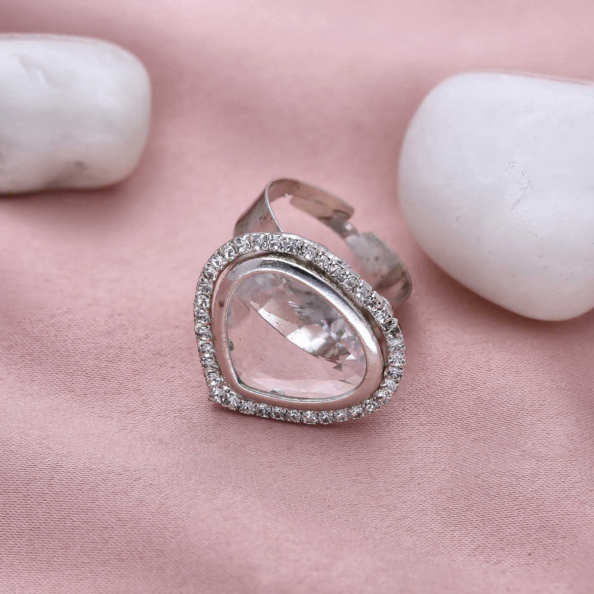 White Finish Kundan Polki Ring - ESKU301800495