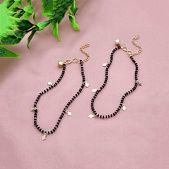 Black Crystal Bead Anklet - ESKU301800582