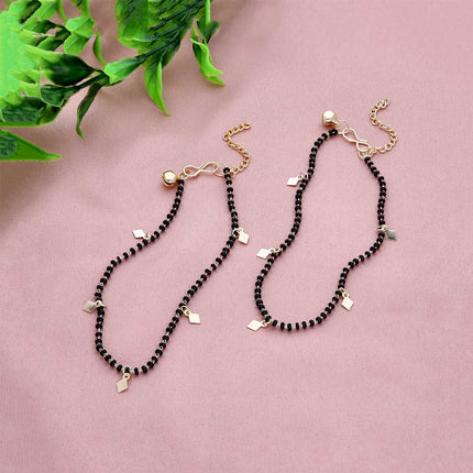 Black Crystal Bead Anklet - ESKU301800582