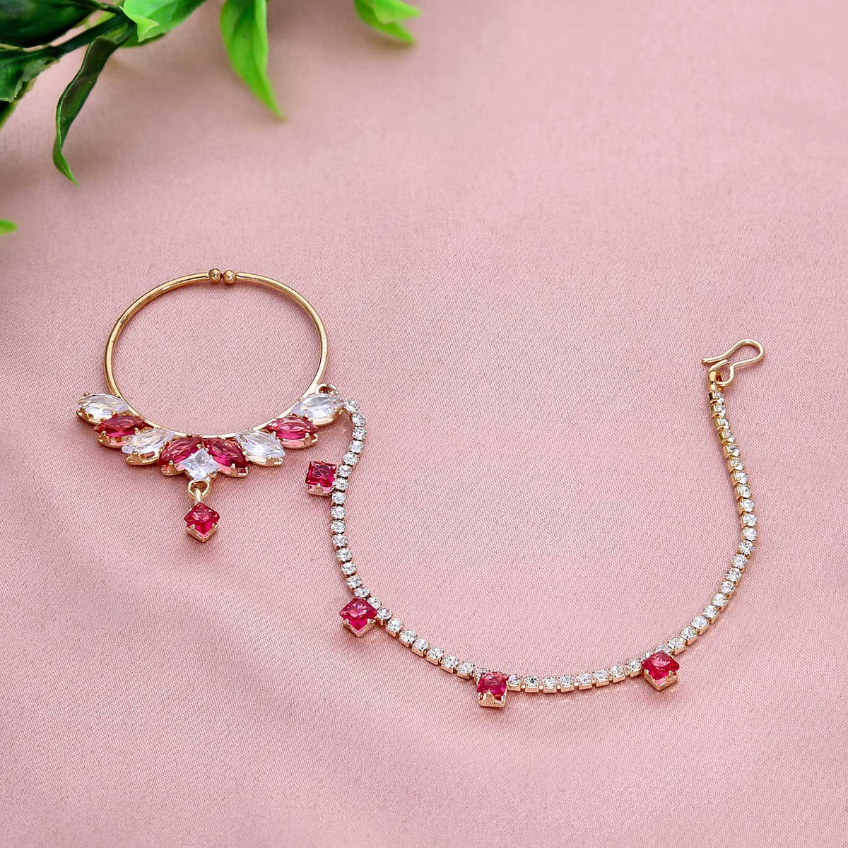 Gold-Plated Stone-Studded Nosepin - ESKU301800589