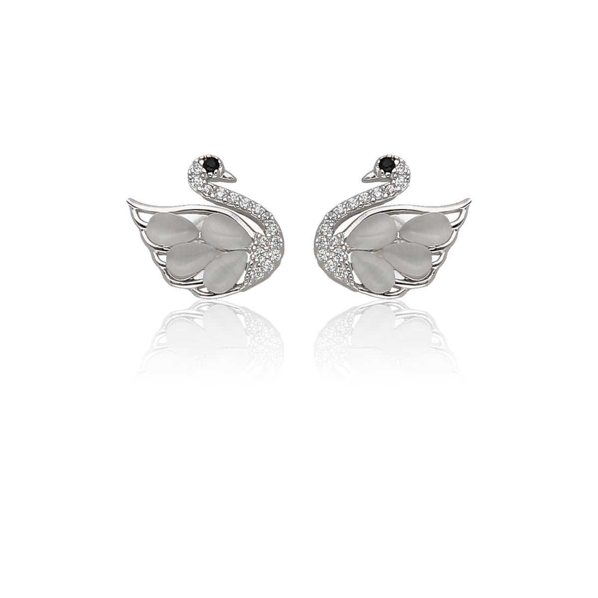 Silver Stone-Studded Stud Earrings
 - ESKU301901375