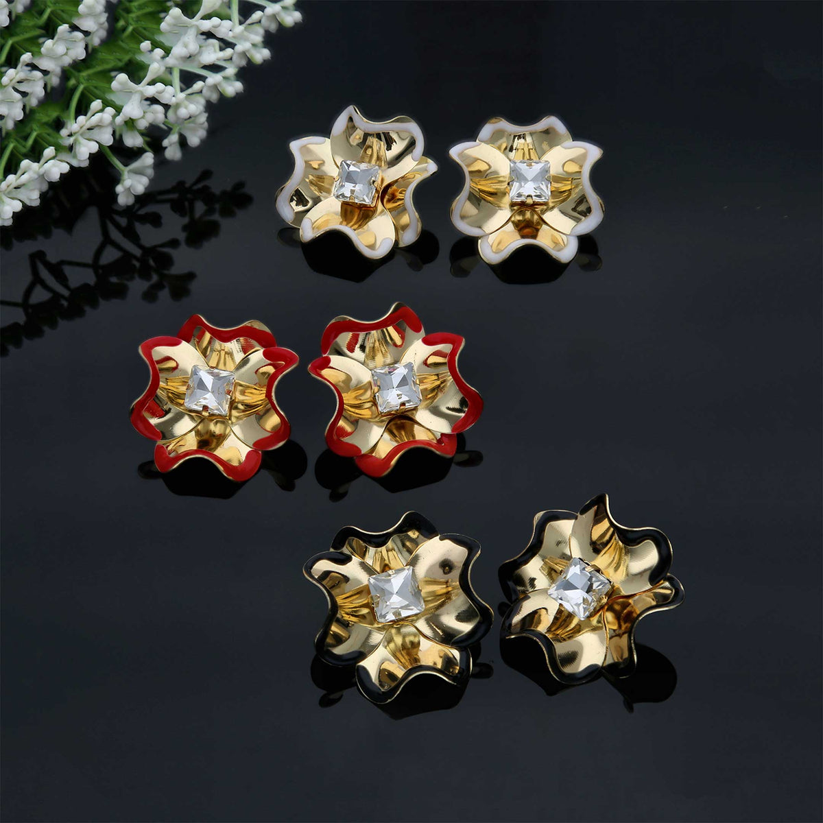 Enamel Floral Stud Earrings - ESKU302001896