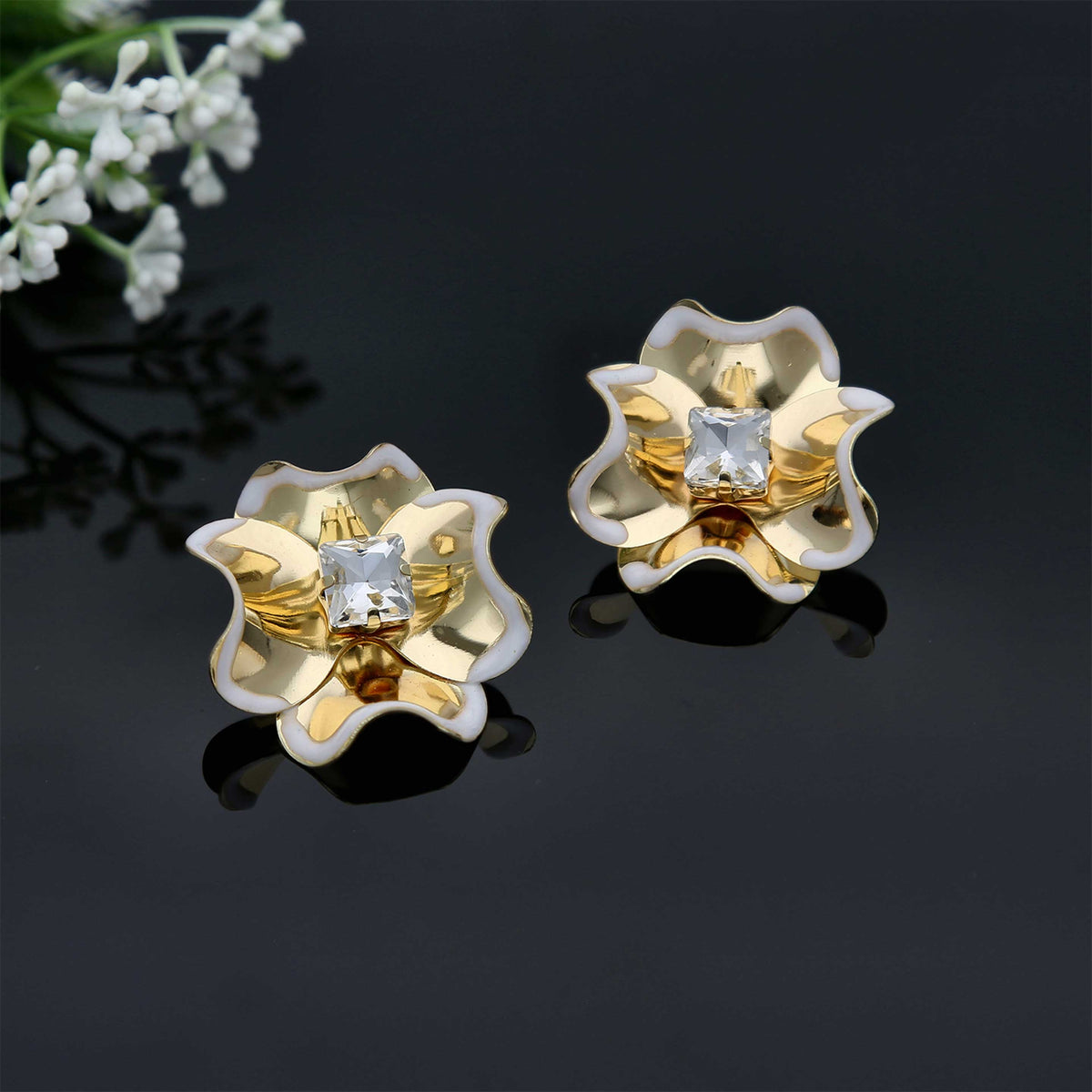 Enamel Floral Stud Earrings - ESKU302001896