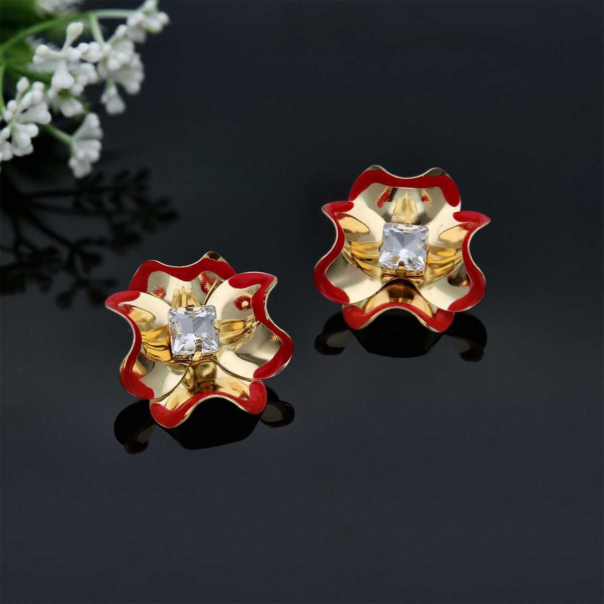 Enamel Floral Stud Earrings - ESKU302001896