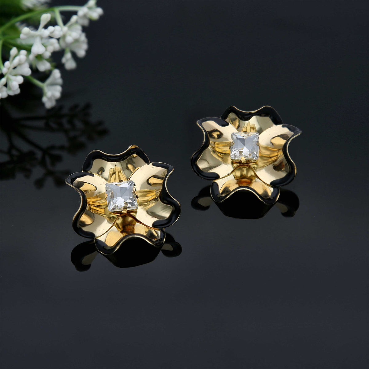 Enamel Floral Stud Earrings - ESKU302001896