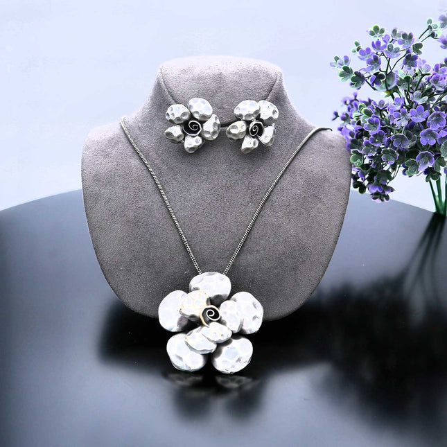 Silver Flower Necklace Set - ESKU302102040