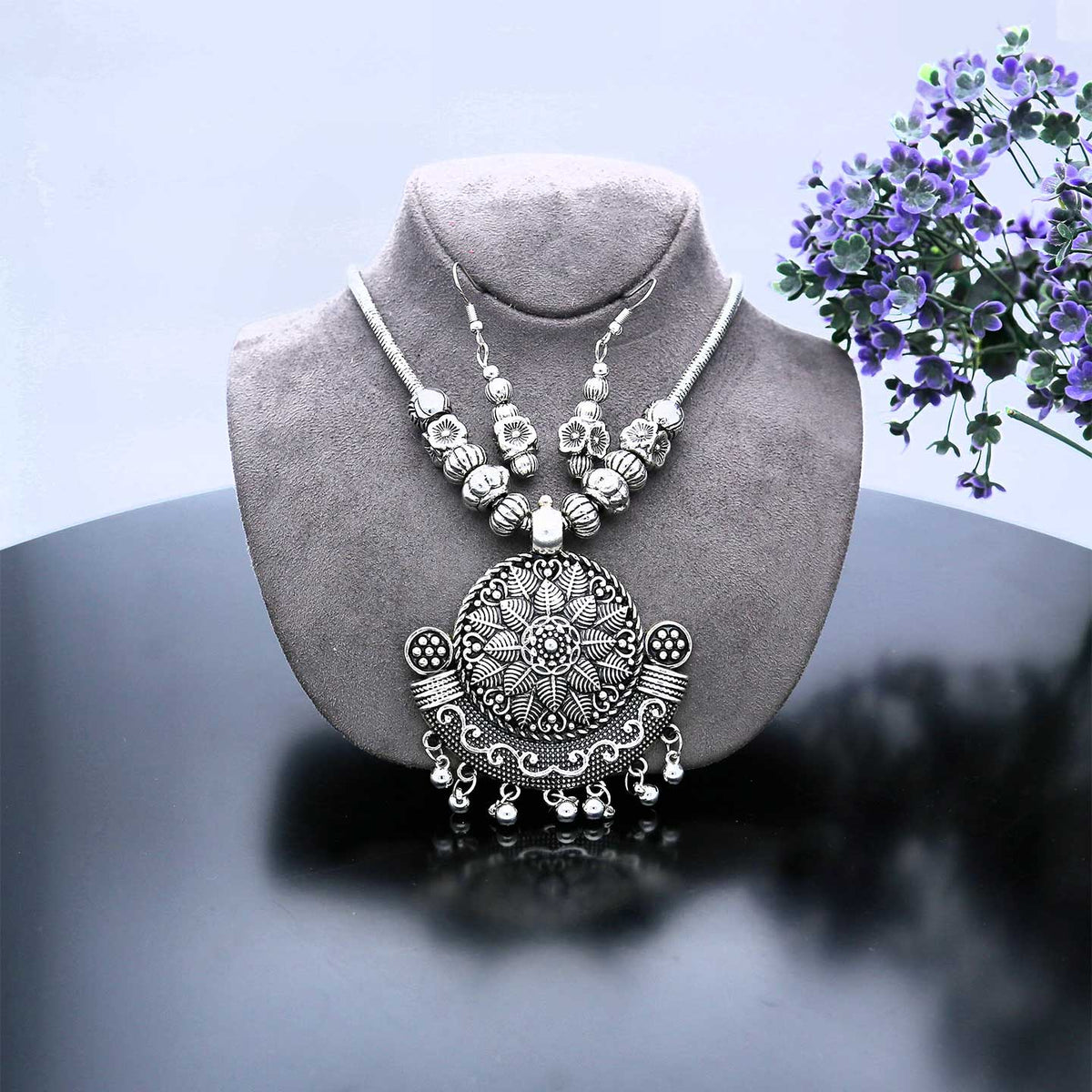 Long Oxidised Necklace Set - ESKU302102042