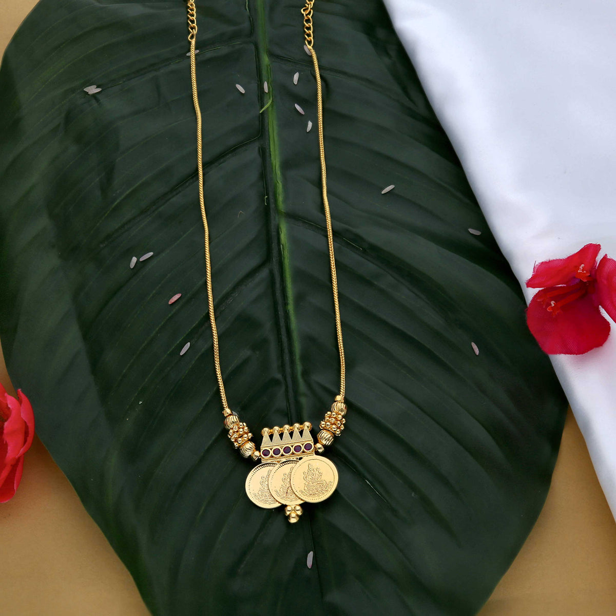 Lakshmi 3 Coin Long Necklace - ESKU302303076
