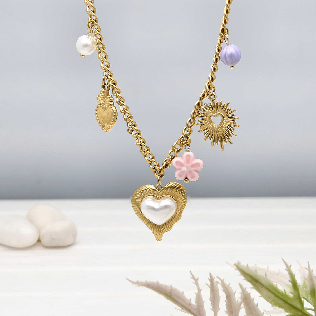 Heart Pearl Pendant Necklace - ESKU302303189