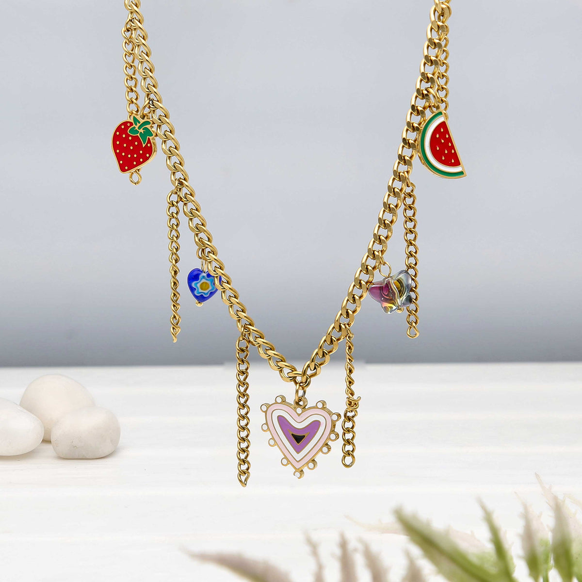 Stainless Steel Cherry Heart Pendant - ESKU302303194