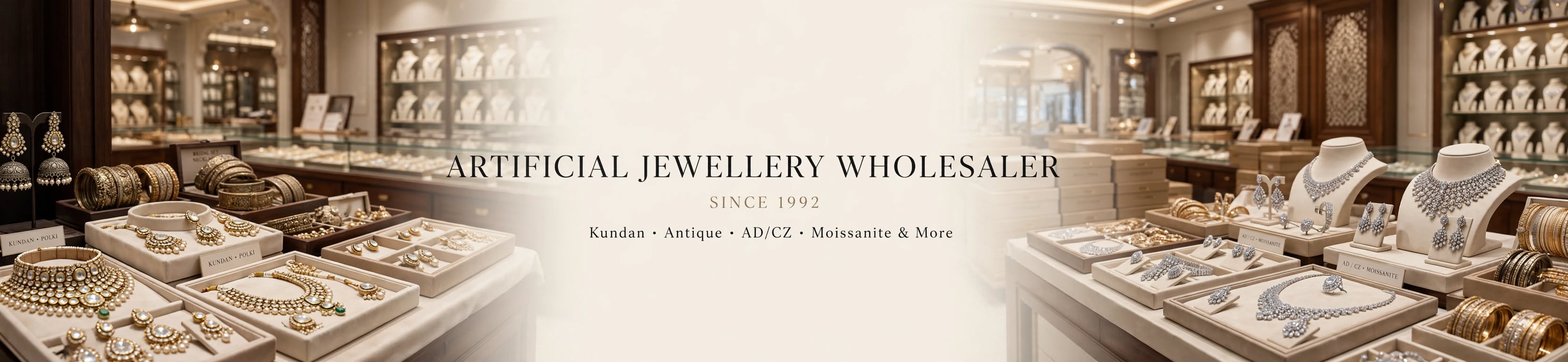 Artificial Jewellery Wholesaler Since 1992: Wholesale Kundan, Antique, AD, Moissanite Jewellery & More