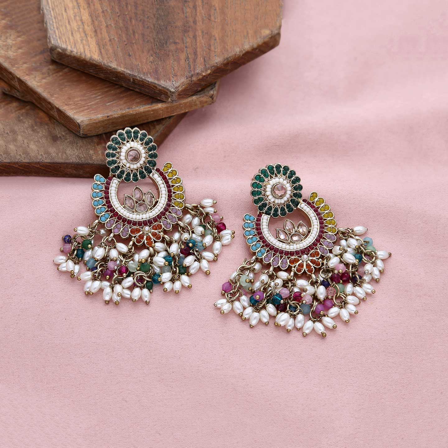 Colorful Chandbali Earrings - ESKU301800089