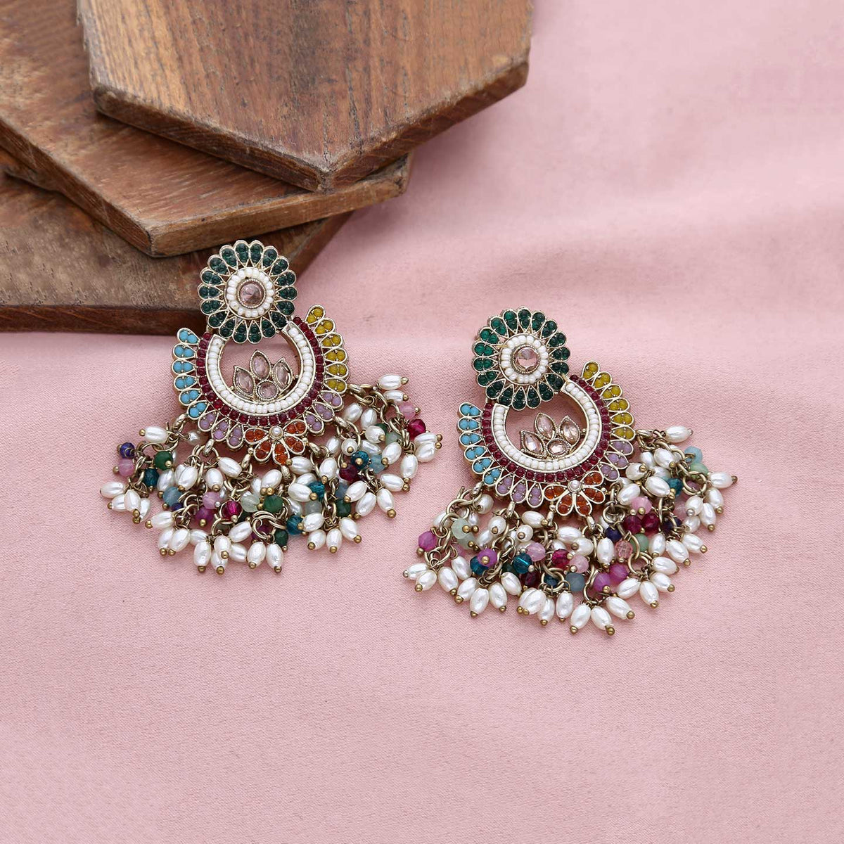 Colorful Chandbali Earrings - ESKU301800089