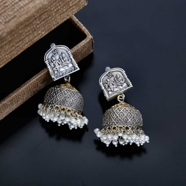 Two-Toned Temple Jhumki Earrings - ESKU301800183