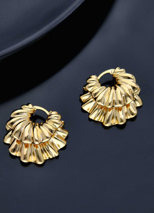 Ridged Gold Hoop Earrings - ESKU301800240
