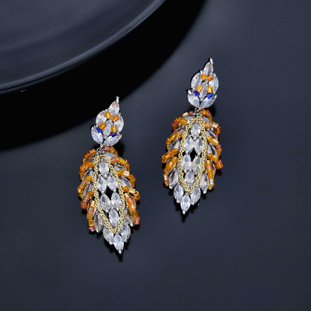 Stone-Studded Drop Earrings - ESKU301800259