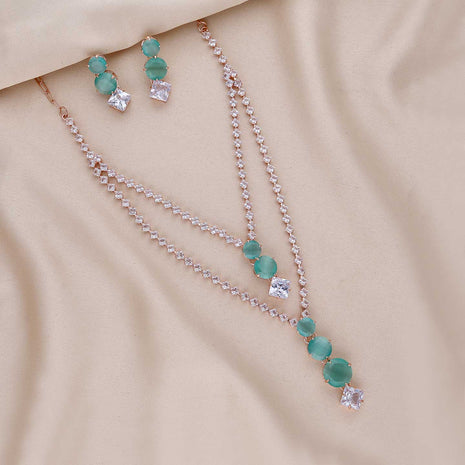 CZ 2 Line Necklace With Gold Plating - ESKU301800294