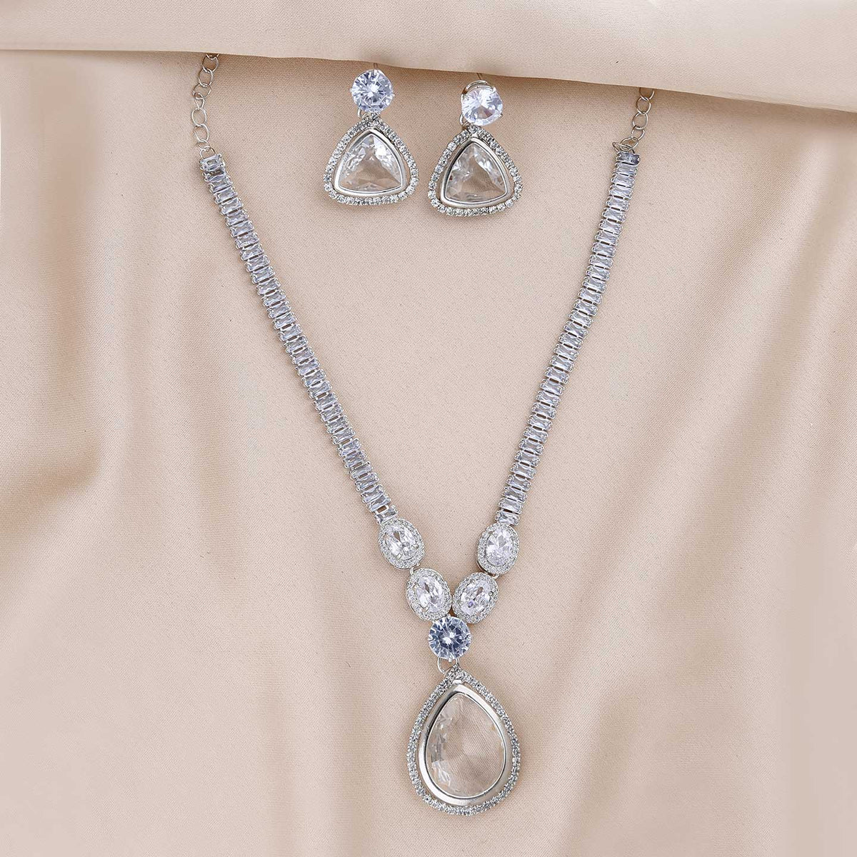 Classic American Diamond Long Necklace Set - ESKU301800295