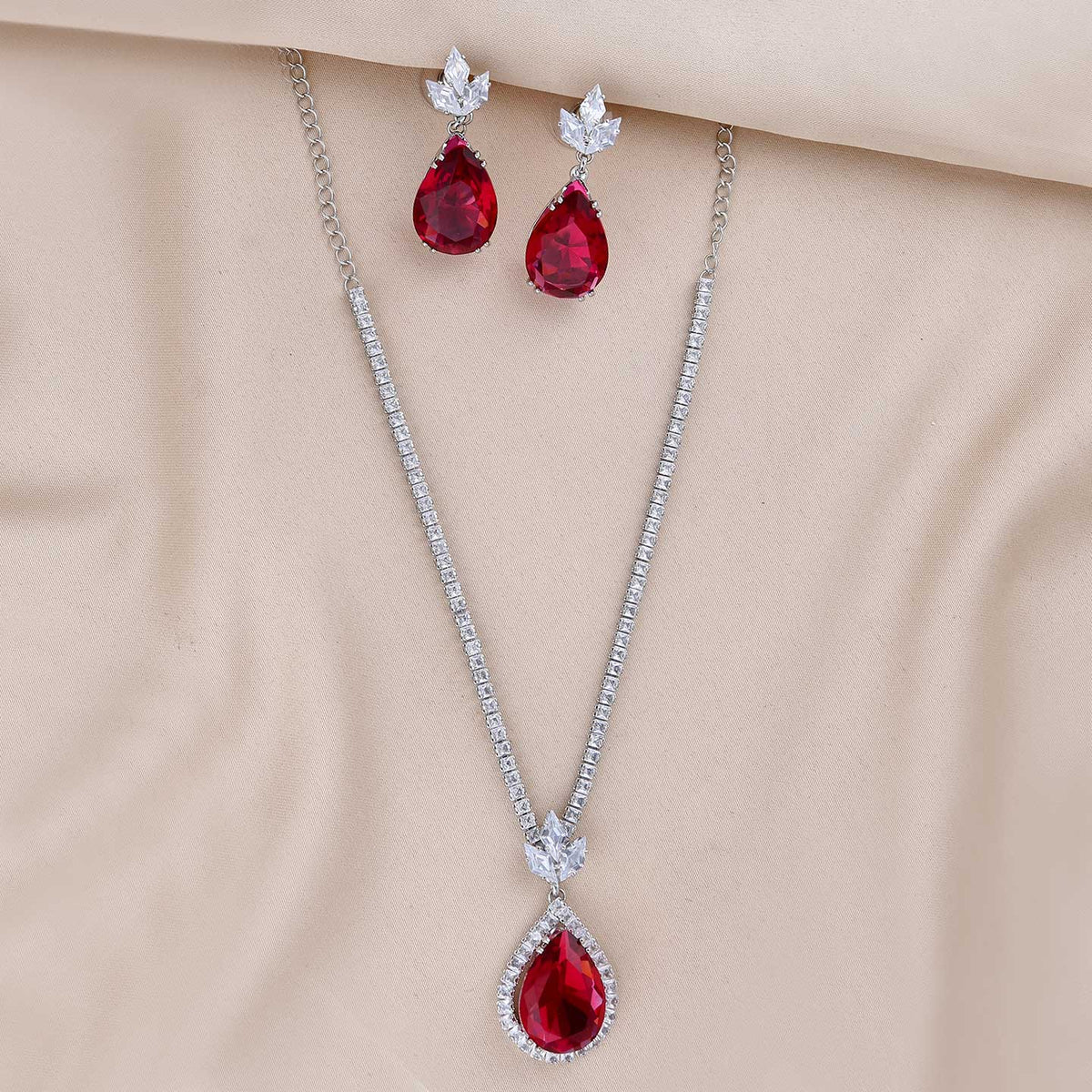 American Diamond Studded Necklace Set - ESKU301800301