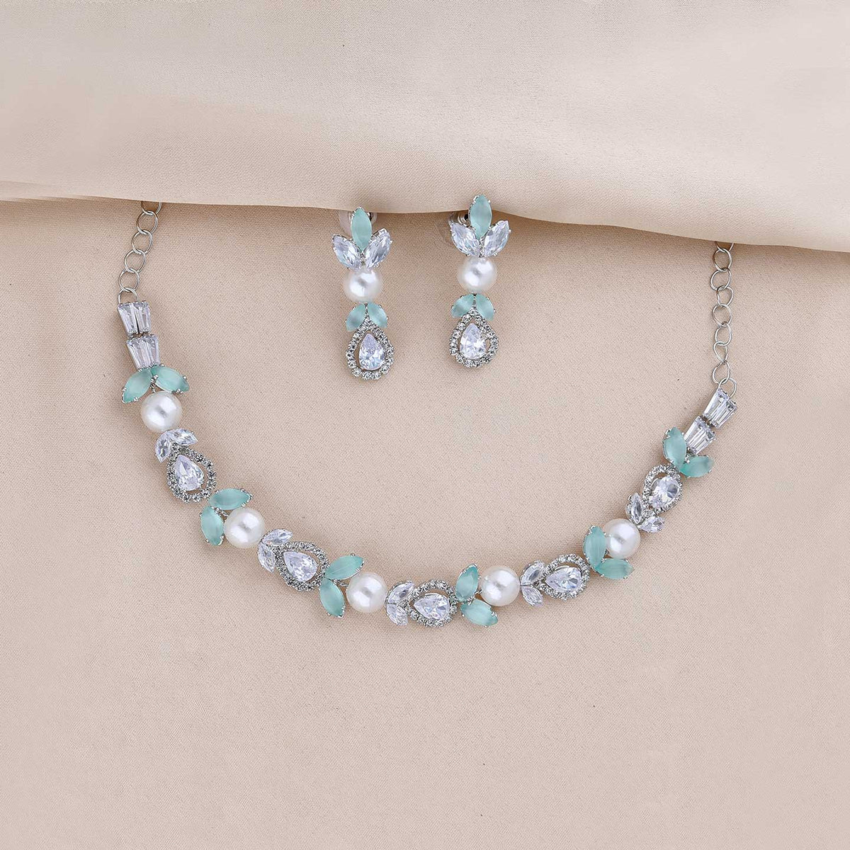 American Diamond Necklace with Earrings - ESKU301800302