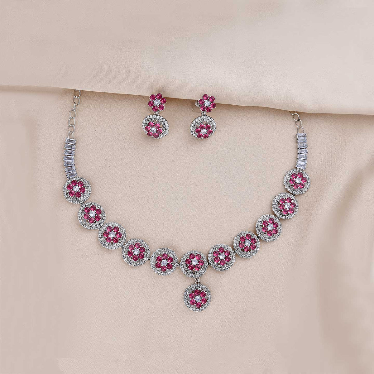 AD Stone Studded Necklace Set - ESKU301800304