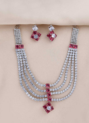 American Diamond Necklace With Colorful Glassstone - ESKU301800305
