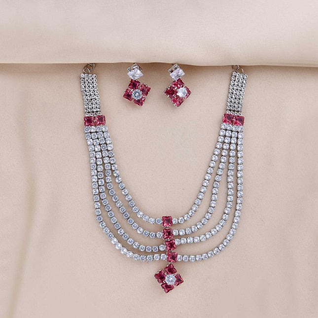 American Diamond Necklace With Colorful Glassstone - ESKU301800305