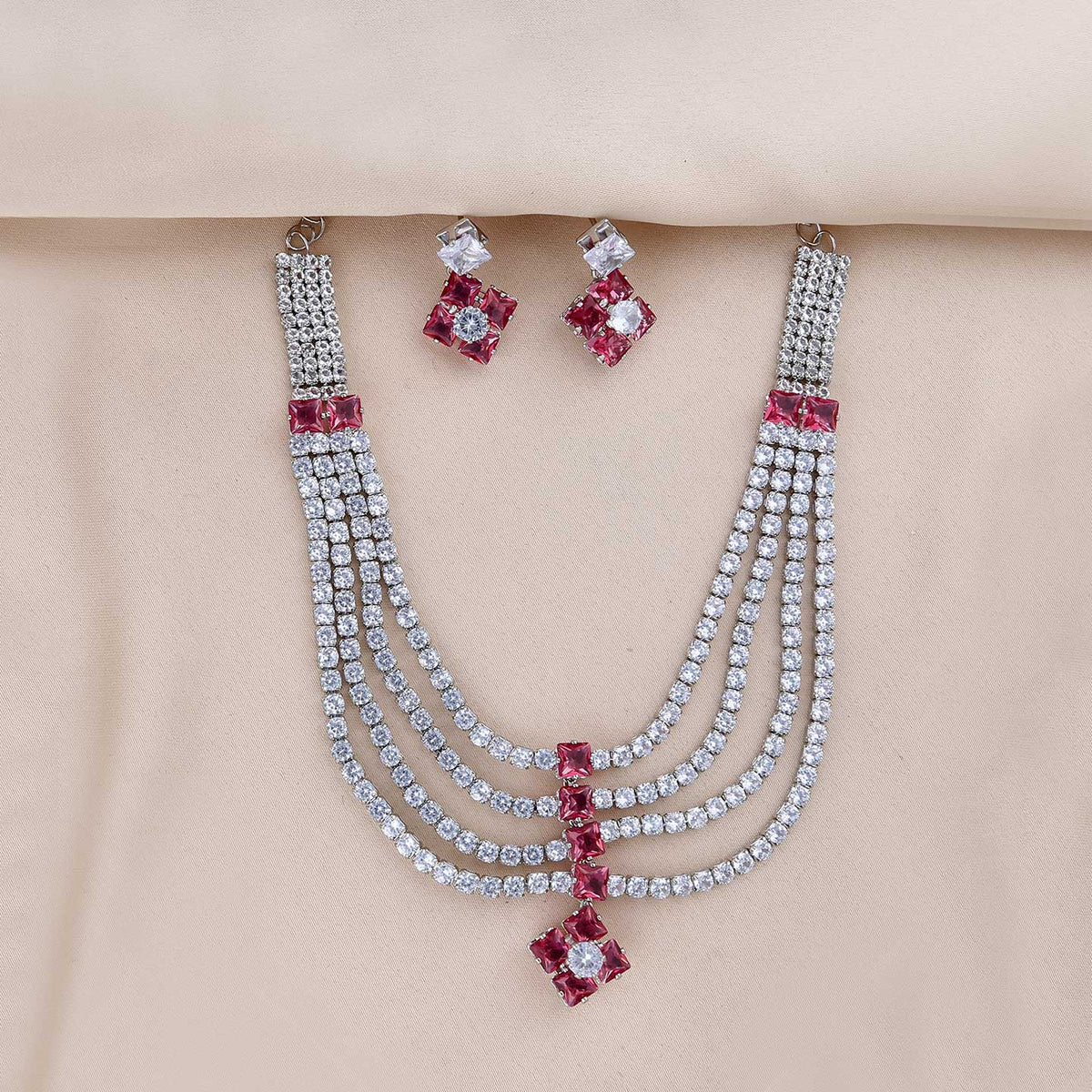 American Diamond Necklace With Colorful Glassstone - ESKU301800305