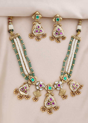 Studded & Beaded Necklace & Earrings - ESKU301800339