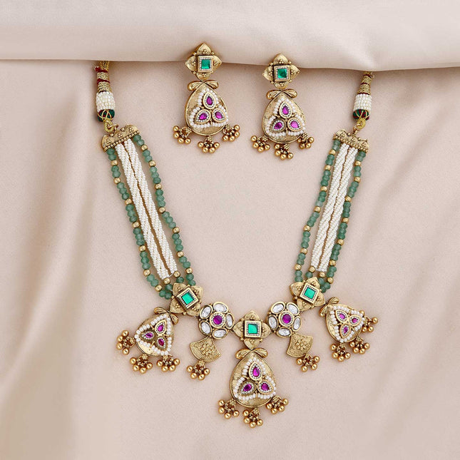 Studded & Beaded Necklace & Earrings - ESKU301800339