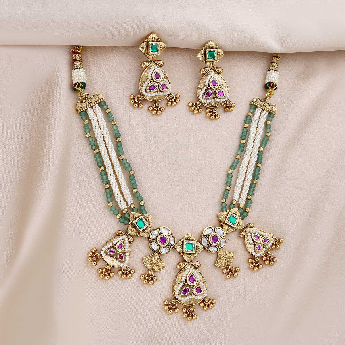 Studded & Beaded Necklace & Earrings - ESKU301800339