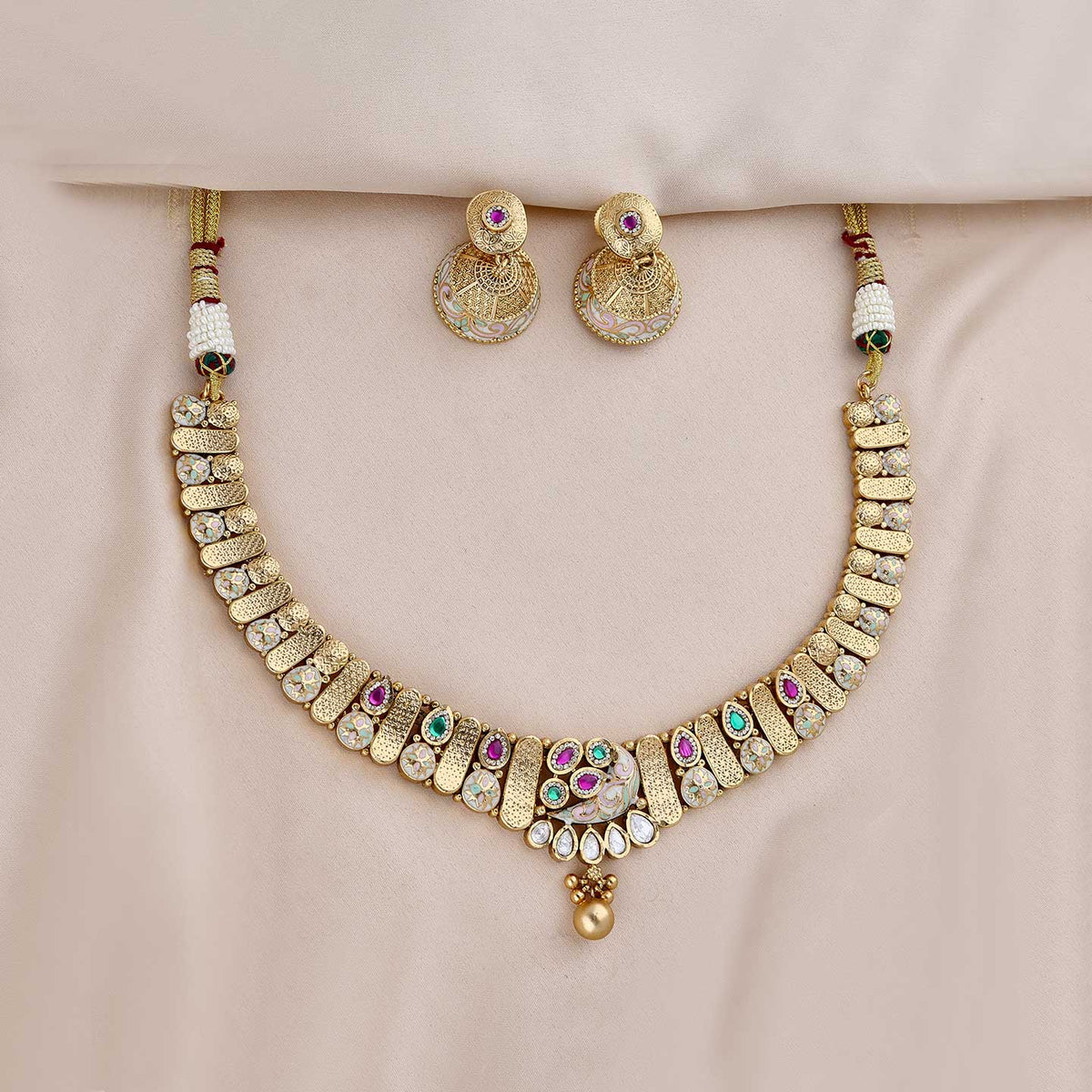 AD Stone And Meenakari Necklace Set - ESKU301800341