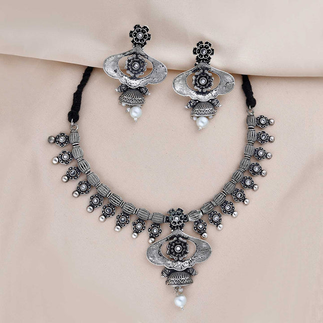 Black Oxidized Jewellery Necklace Set - ESKU301800363