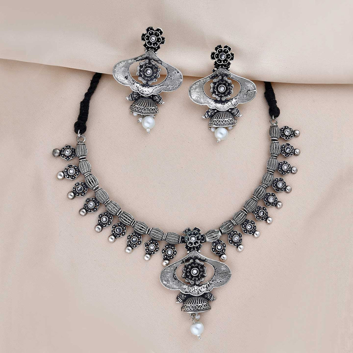 Black Oxidized Jewellery Necklace Set - ESKU301800363