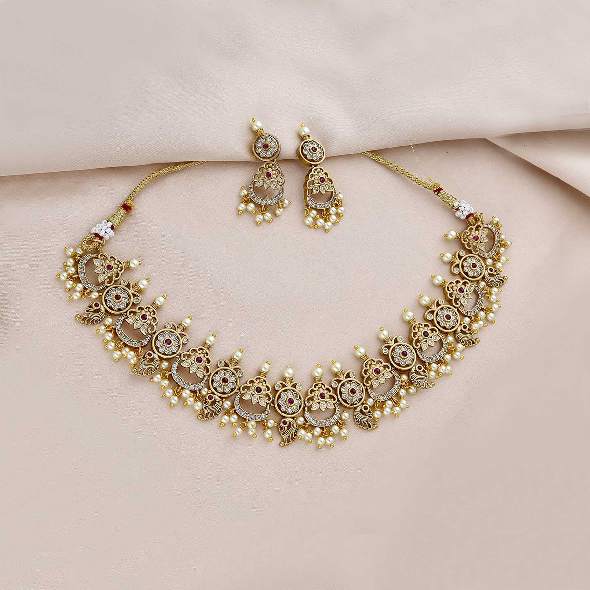 American Diamond Peacock Motif Necklace Set - ESKU301800371