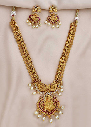 CZ Lakshmi Devi peacock necklace Set - ESKU301800373