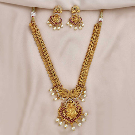 CZ Lakshmi Devi peacock necklace Set - ESKU301800373
