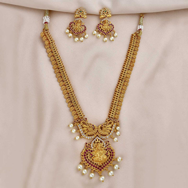 CZ Lakshmi Devi peacock necklace Set - ESKU301800373