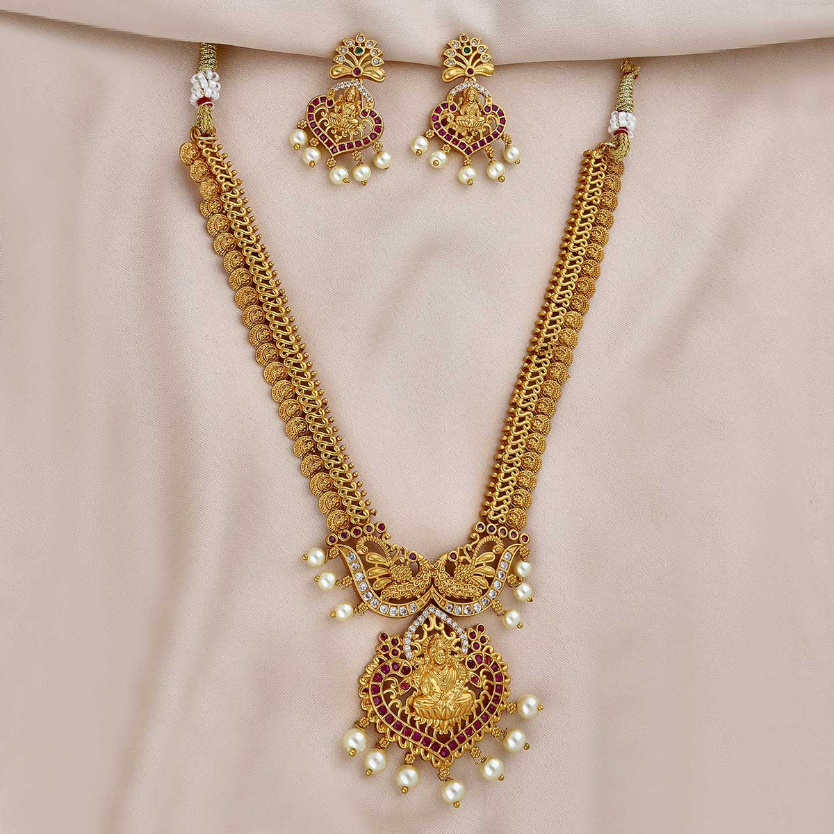 CZ Lakshmi Devi peacock necklace Set - ESKU301800373
