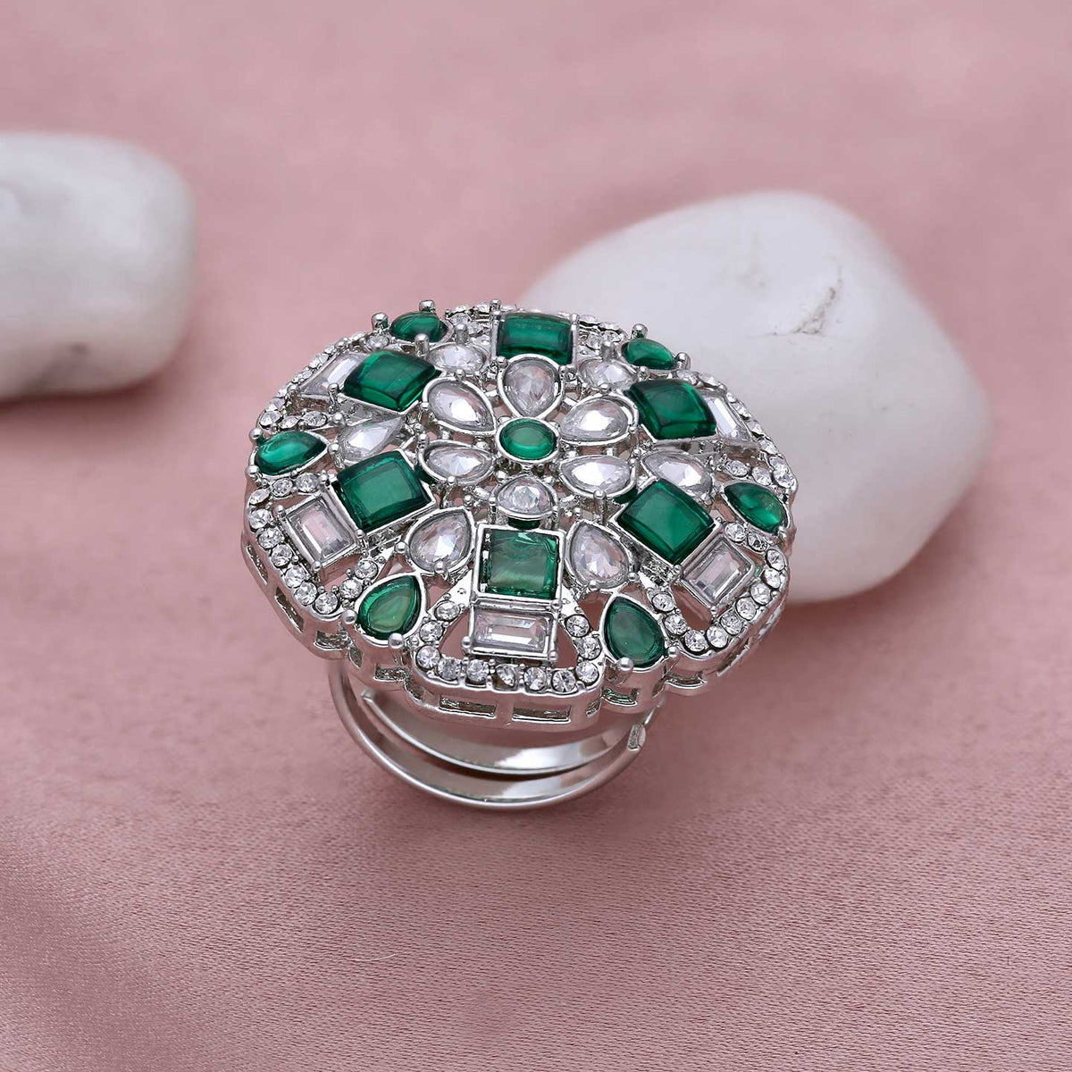 Cubic Zirconia Studded Finger Ring - ESKU301800467