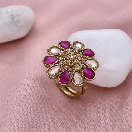 Stone-Studded Adjustable Ring - ESKU301800468
