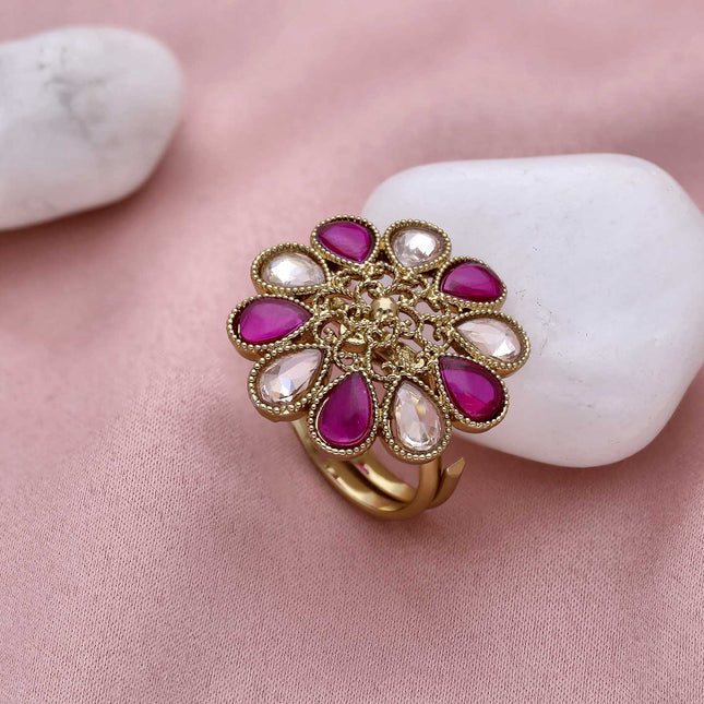 Stone-Studded Adjustable Ring - ESKU301800468