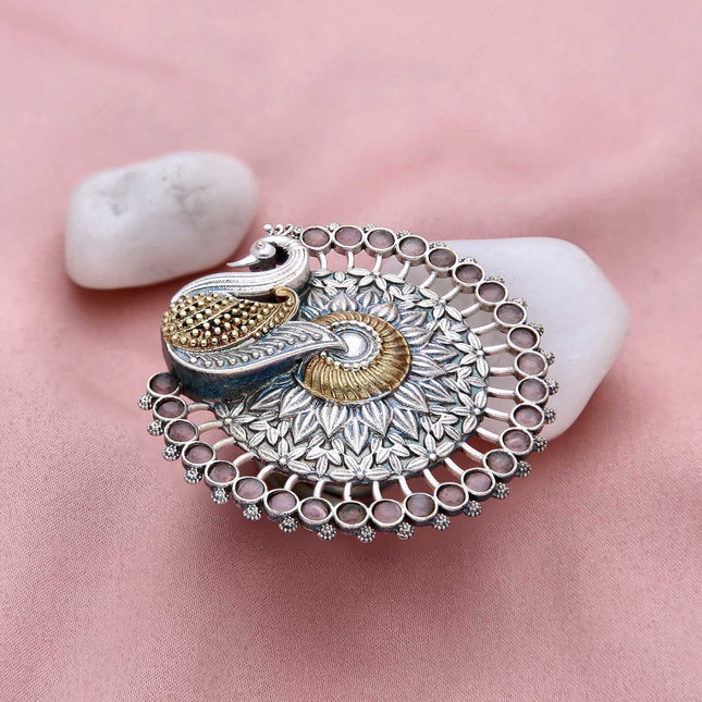 Handmade Dual Tone Oxidised Peacock Ring - ESKU301800491