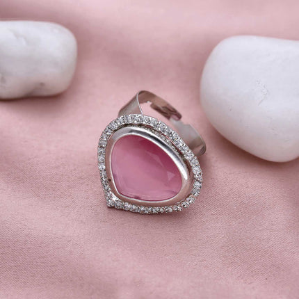White Finish Kundan Polki Ring - ESKU301800495