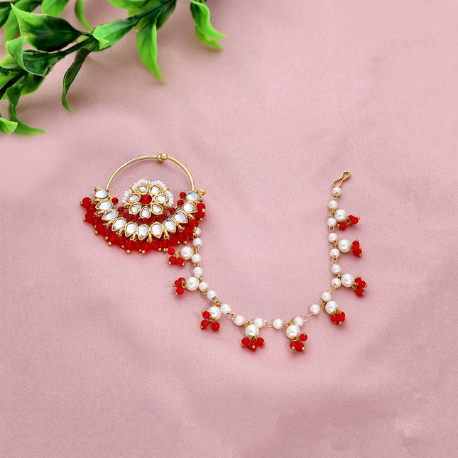 Ethnic Bridal Nose Ring/Nath with chain - ESKU301800585